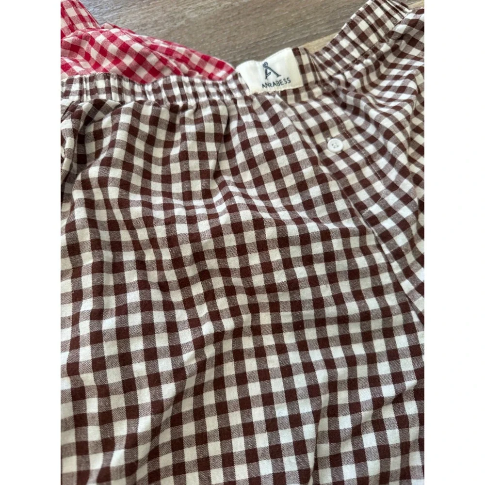 Anrabess Womens Gingham Shorts Set 2 Red Brown Checkered Rayon Small - Picture 2 of 9